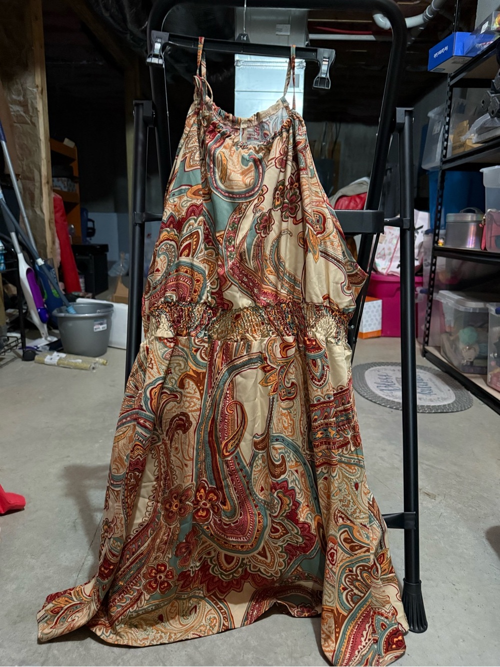 Paisley Maxi Dress in Cream, Red & Teal